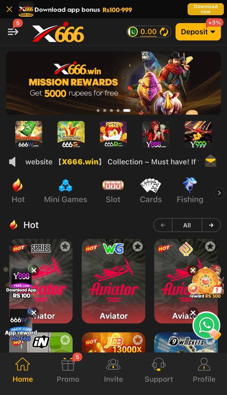 x666 game app home lobby preview on a mobile phone