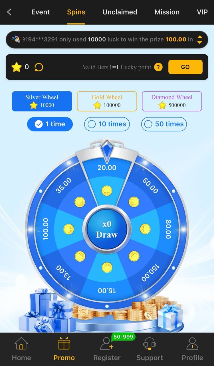 x666 app lucky spin wheel screen